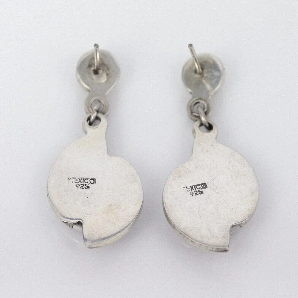 Vintage Mexican Sterling Silver 925 Red Spiny Oyster Dangle Post Earrings_10